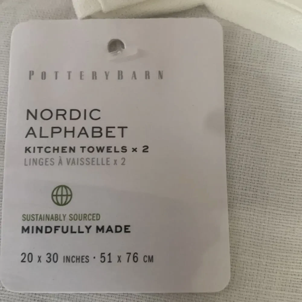 Pottery Barn “J” Nordic Alphabet Cotton/Linen Tea Towels - Set Of 2